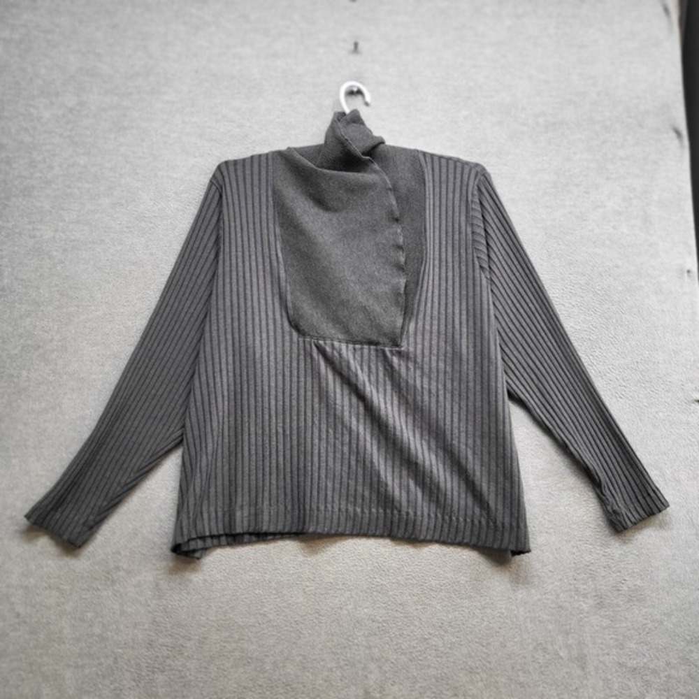 Nike Yoga Women‎ Sweater 3X Gray Rib Knit Lux Shawl Collar Embroidered Pullover